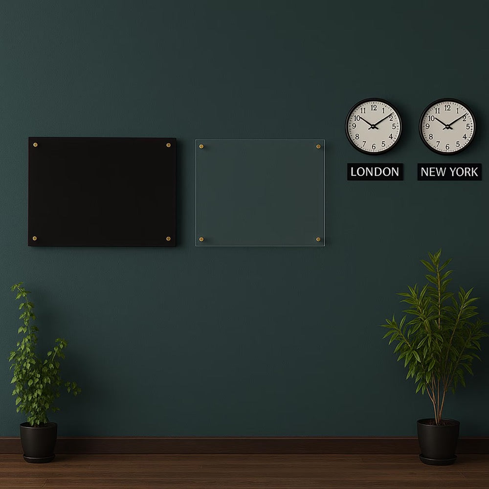 Set of 2 Acrylic Dry Erase Boards – Clear and Smoke | Wall Mounted Message Boards | Modern Office & Home Decor
