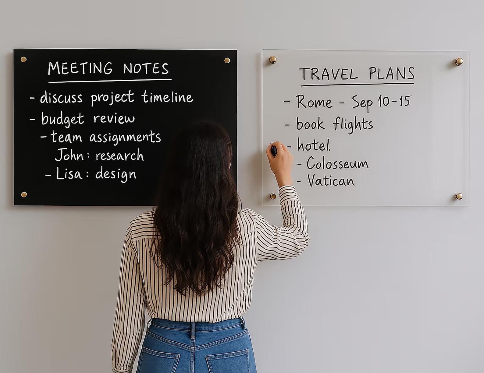 Set of 2 Acrylic Dry Erase Boards – Clear and Smoke | Wall Mounted Message Boards | Modern Office & Home Decor
